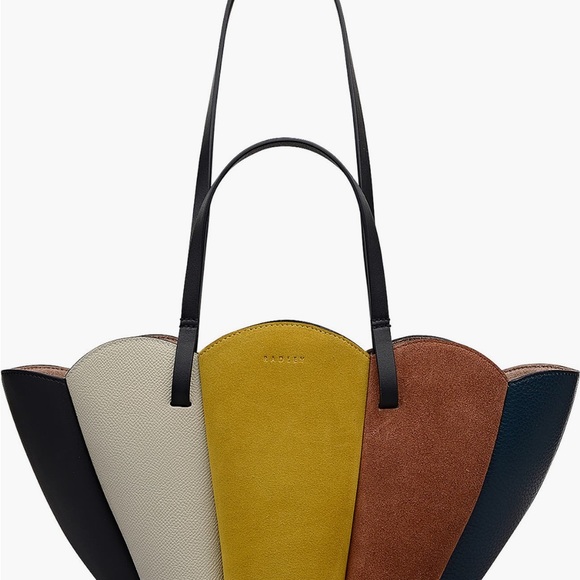 RADLEY LONDON Multi-Panel Colorblock Tote in Black, White, Yellow, Brown & Teal - Picture 2 of 5